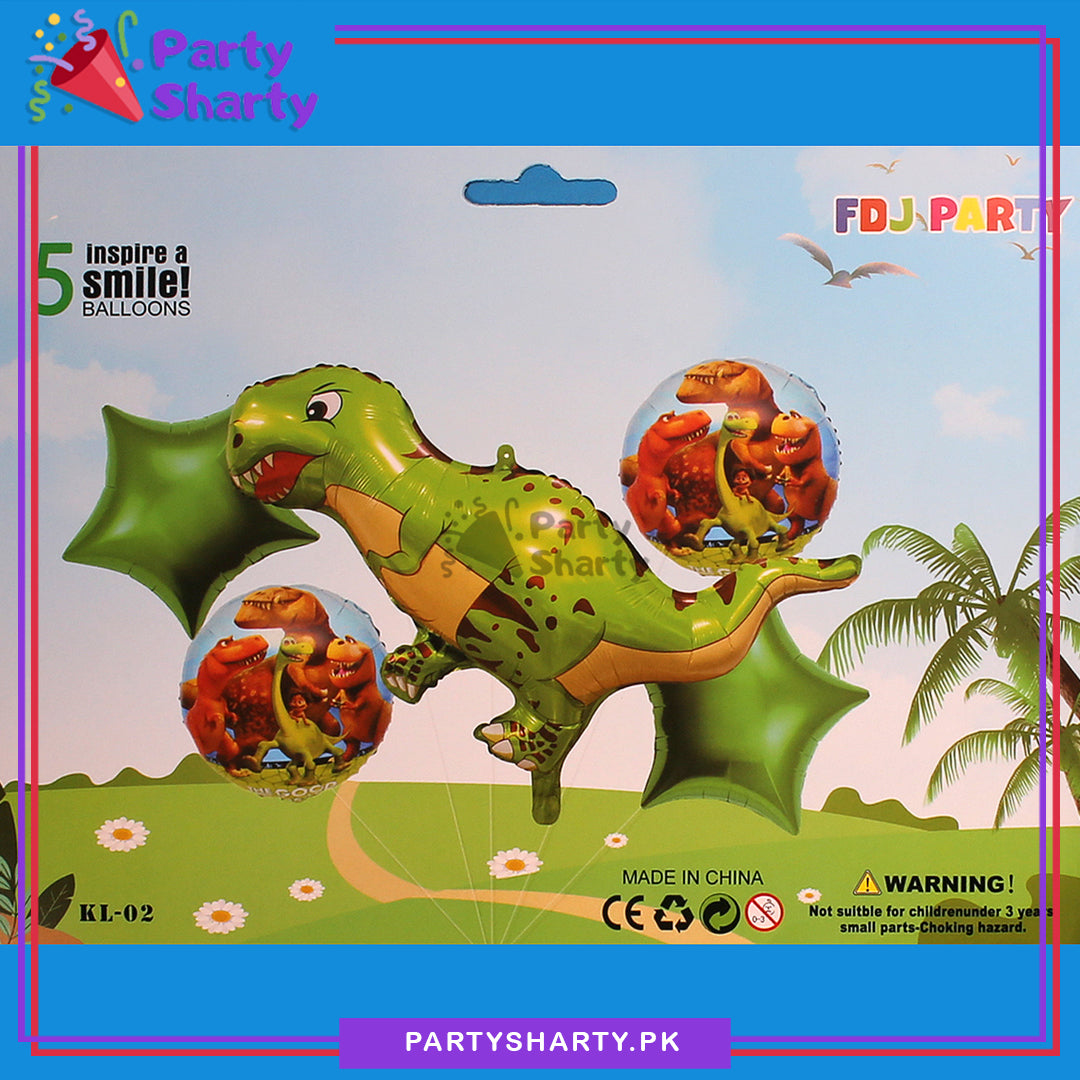 Green Dinosaur Cartoon Foil Balloon Set - 5 Pieces For Dinosaur / Dragon theme Birthday Party
