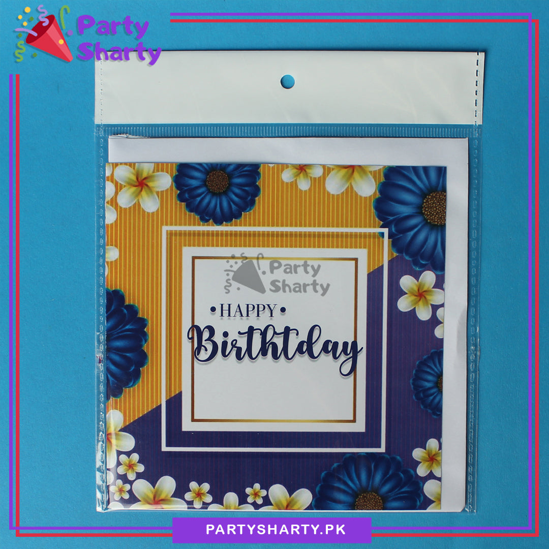 Happy Birthday Blue & White Floral Design Greeting Card