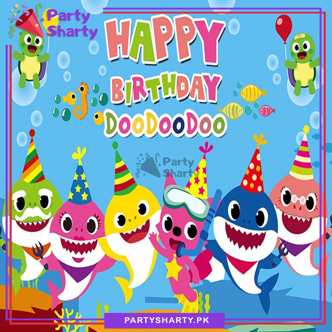 Blue Color Baby Shark Theme Backdrop For Theme Based Birthday Party Decoration and Celebration