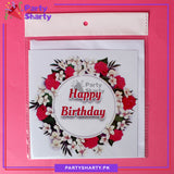 Happy Birthday White & Red Ring Shaped Floral Design Greeting Card