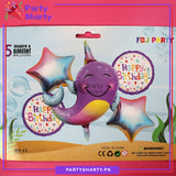 Purple Narwhal / Baby Whale Shaped Foil Balloon set of 5 For Under The Sea Theme Birthday Decoration and Celebrations