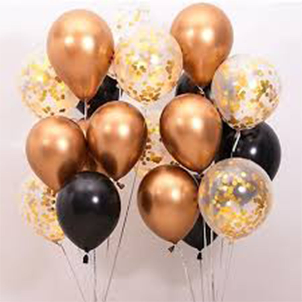 Golden and Black Metallic Balloons with Confetti Filled Latex Balloons Set (20 pcs)