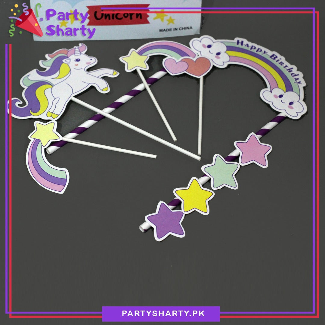 Unicorn Theme Cake Toppers Set of 9 For Birthday Decoration and Celebration