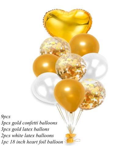 9 Pcs Confetti Decorative Party Balloons Set (Heart Shaped & Confetti Filled Latex Party Balloons Set) For Birthday and Event Decoration
