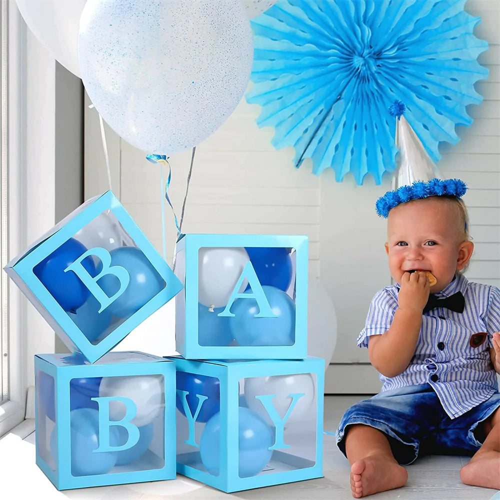 Blue Color BABY Box, DIY Transparent Baby Boxes for First Birthday, Welcome Baby, Gender Reveal, Baby Shower Party Decorations
