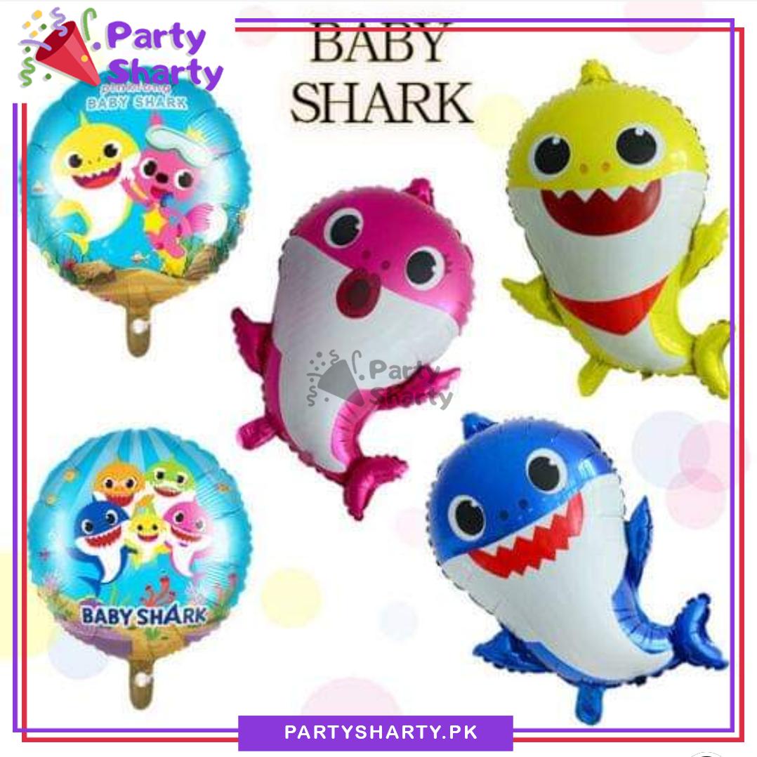 5pcs/set Baby Shark Theme Foil Balloon for Baby Shark Theme Birthday Party Celebration and Decoration