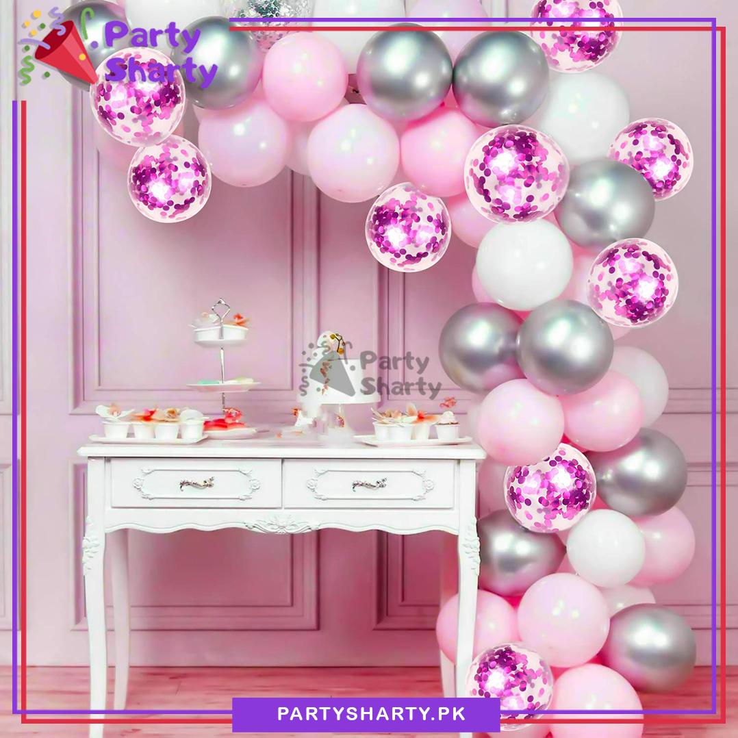 102pcs Baby Pink, White and Silver Color Balloon Garland Set For Birthday, Anniversary, Bridal Shower Celebration And Decoration