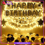 Happy Birthday Silver with White & Black Balloons Theme Set For Birthday Decoration and Celebrations