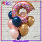 Bitten Donut Shaped Foil Balloon with 10 Balloon Set For Donut Theme Birthday and Party Decoration