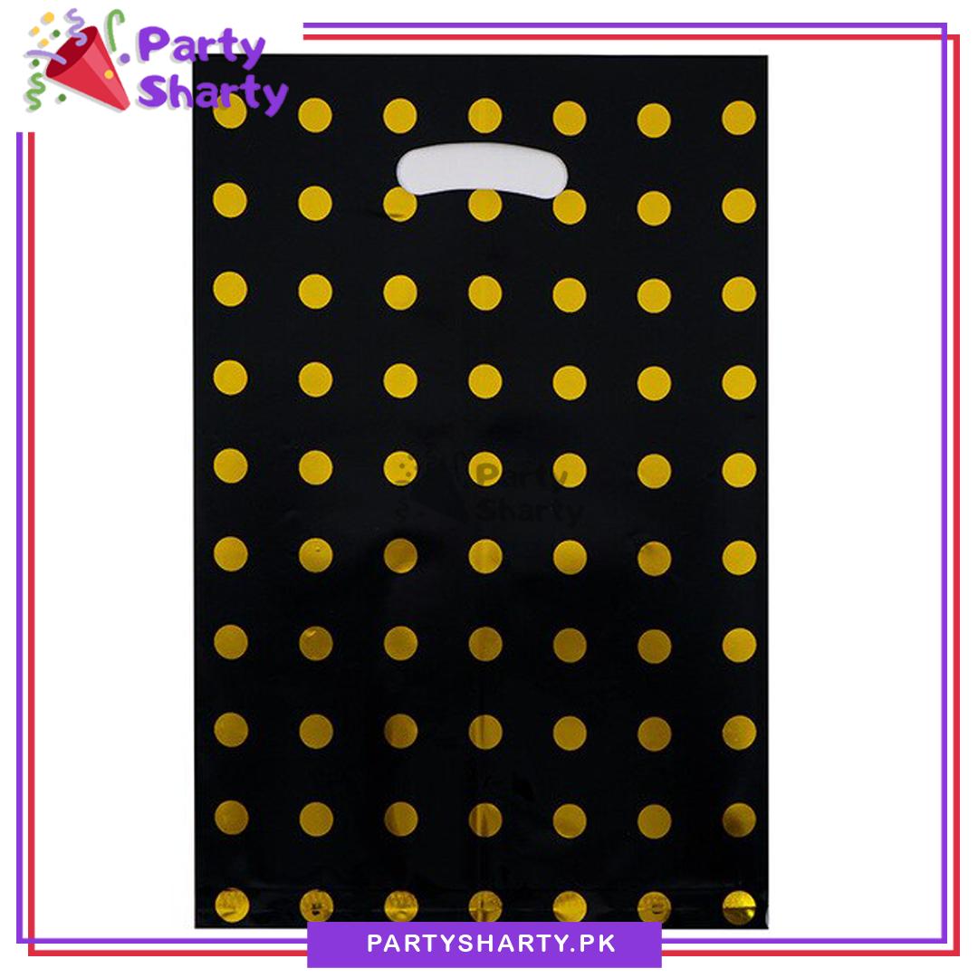 Black with Golden Polka Dot Goody Bag Pack of 10 For Party Celebration