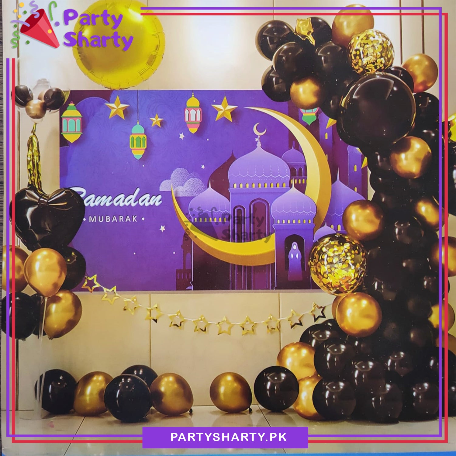 Blue Ramadan Mubarak Poster With Golden & Black Theme Set for Ramadan Iftar Party Decoration and Celebration