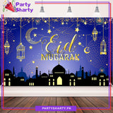 Blue & Gold Eid Mubarak Panaflex backdrop For Theme Based Eid Decoration and Celebration