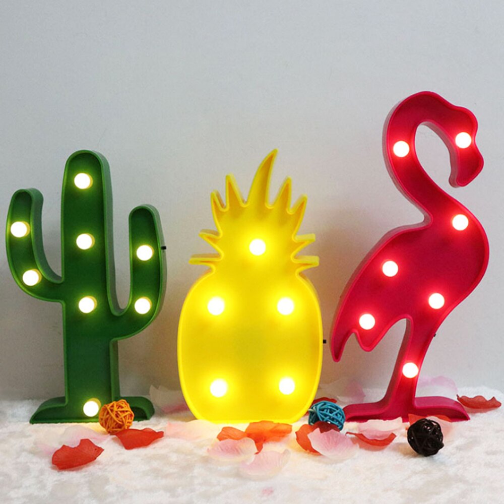 3D LED Flamingo Lamp Pineapple Cactus Light Romantic Night Lamp Table Lamp Marquee LED Nightlight For Home Decoration