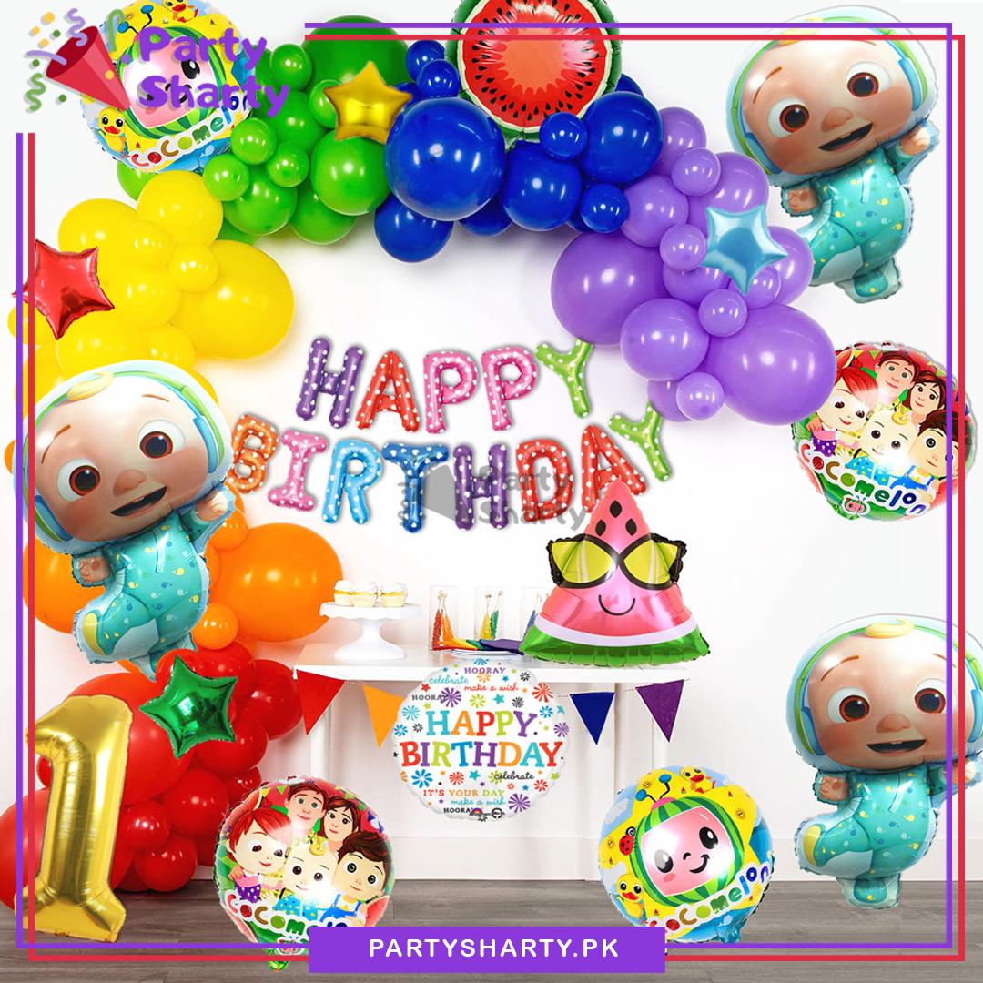 Happy Birthday Multi Color Cocomelon Theme Set for Theme Based Birthday Decoration and Celebration