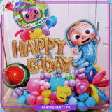 Happy B-Day Golden Cocomelon with Multi Color Balloons Theme Set for Theme Based Birthday Decoration and Celebration