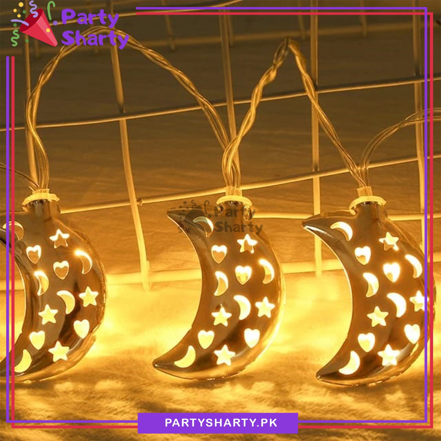 Crescent Moon Shaped Led Metal Fairy String Lights for Ramadan / Eid Decoration and Celebration (Warm Color)