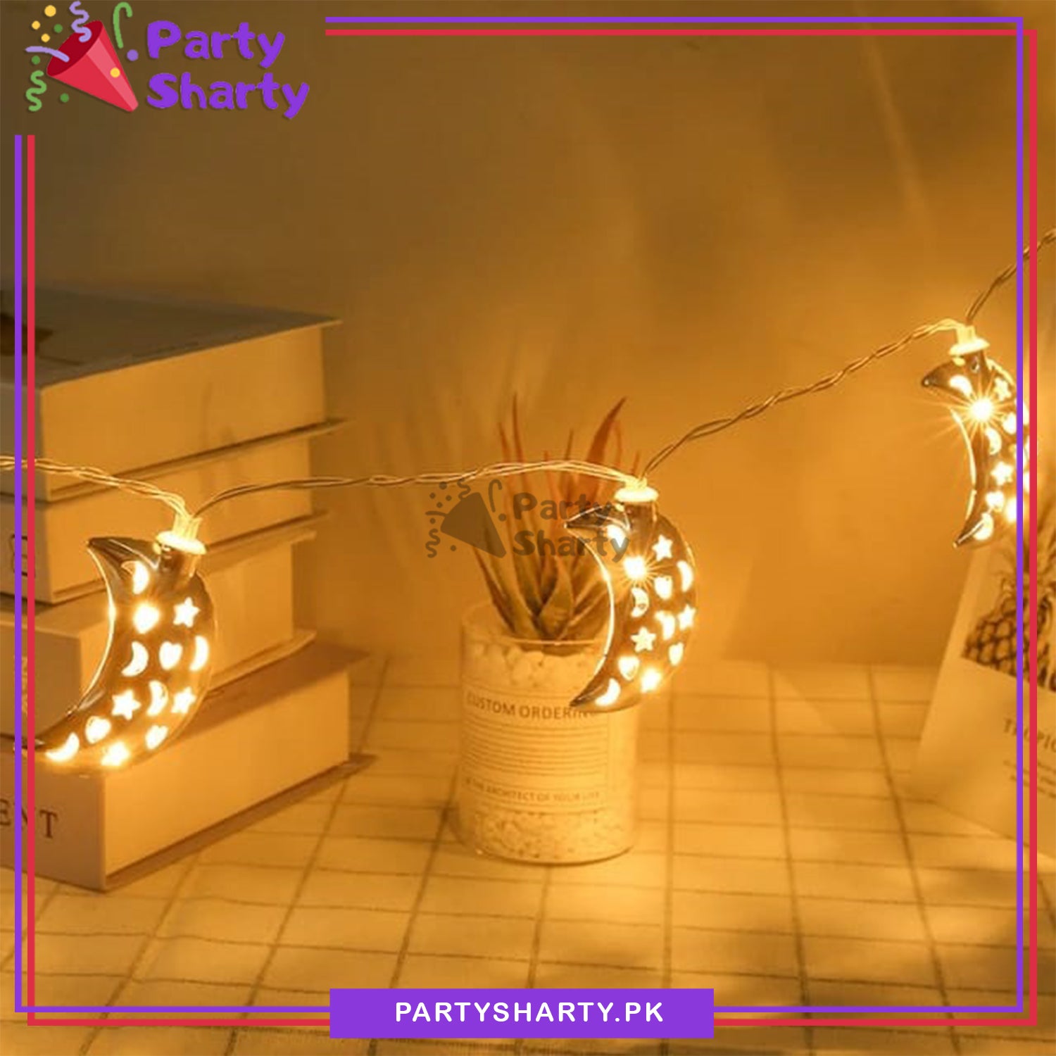 Crescent Moon Shaped Led Metal Fairy String Lights for Ramadan / Eid Decoration and Celebration (Warm Color)