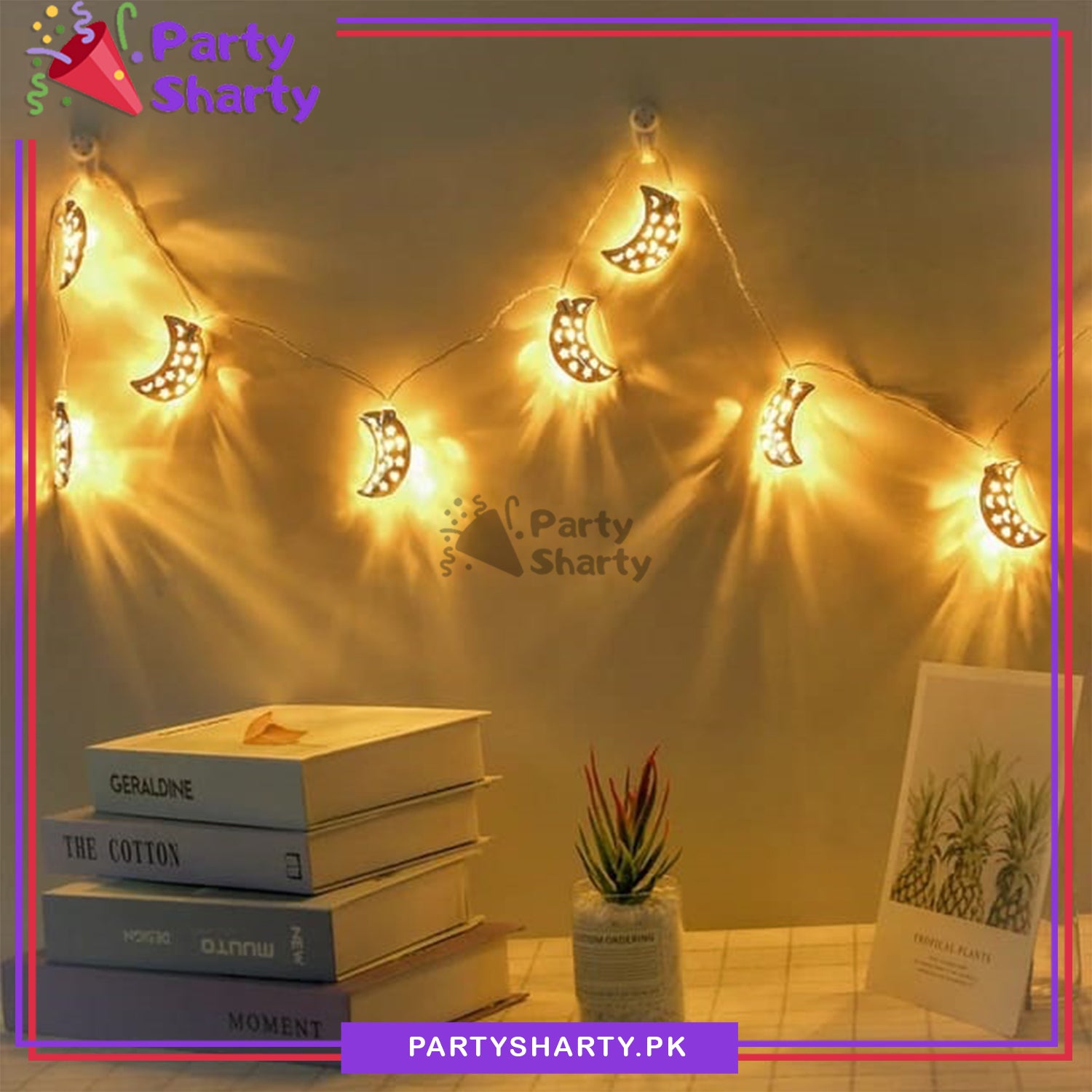 Crescent Moon Shaped Led Metal Fairy String Lights for Ramadan / Eid Decoration and Celebration (Warm Color)