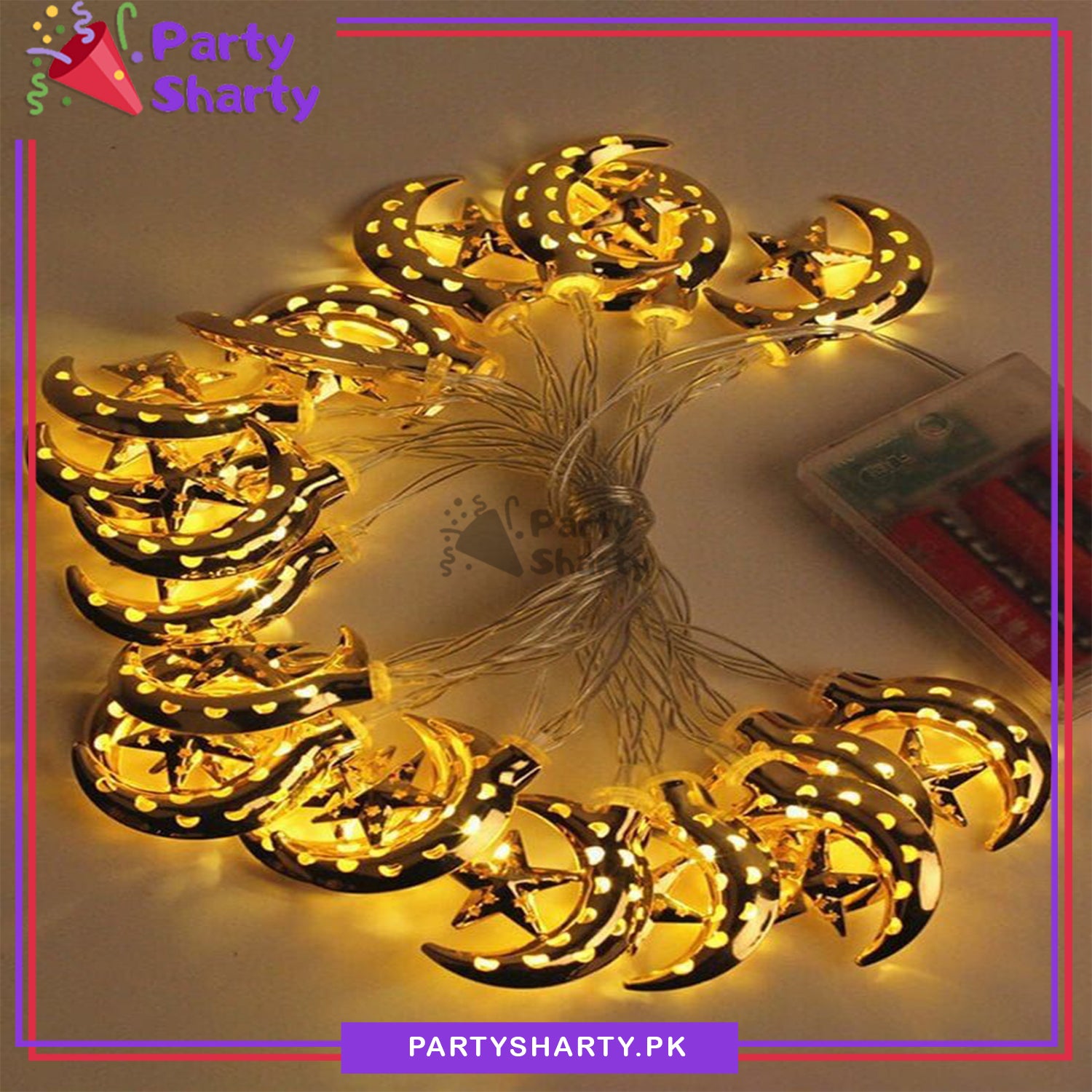 Crescent with Star Shaped Led String Lights l Eid String Lights l Lights For Eid Decoration