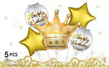 Large Golden Crown with 02 Round Shaped Happy Birthday & 02 Star Shaped Foil Balloon For Birthday Celebration