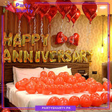 D-1 Happy Anniversary Golden with Red Balloon Theme Set For Anniversary Decoration and Celebration