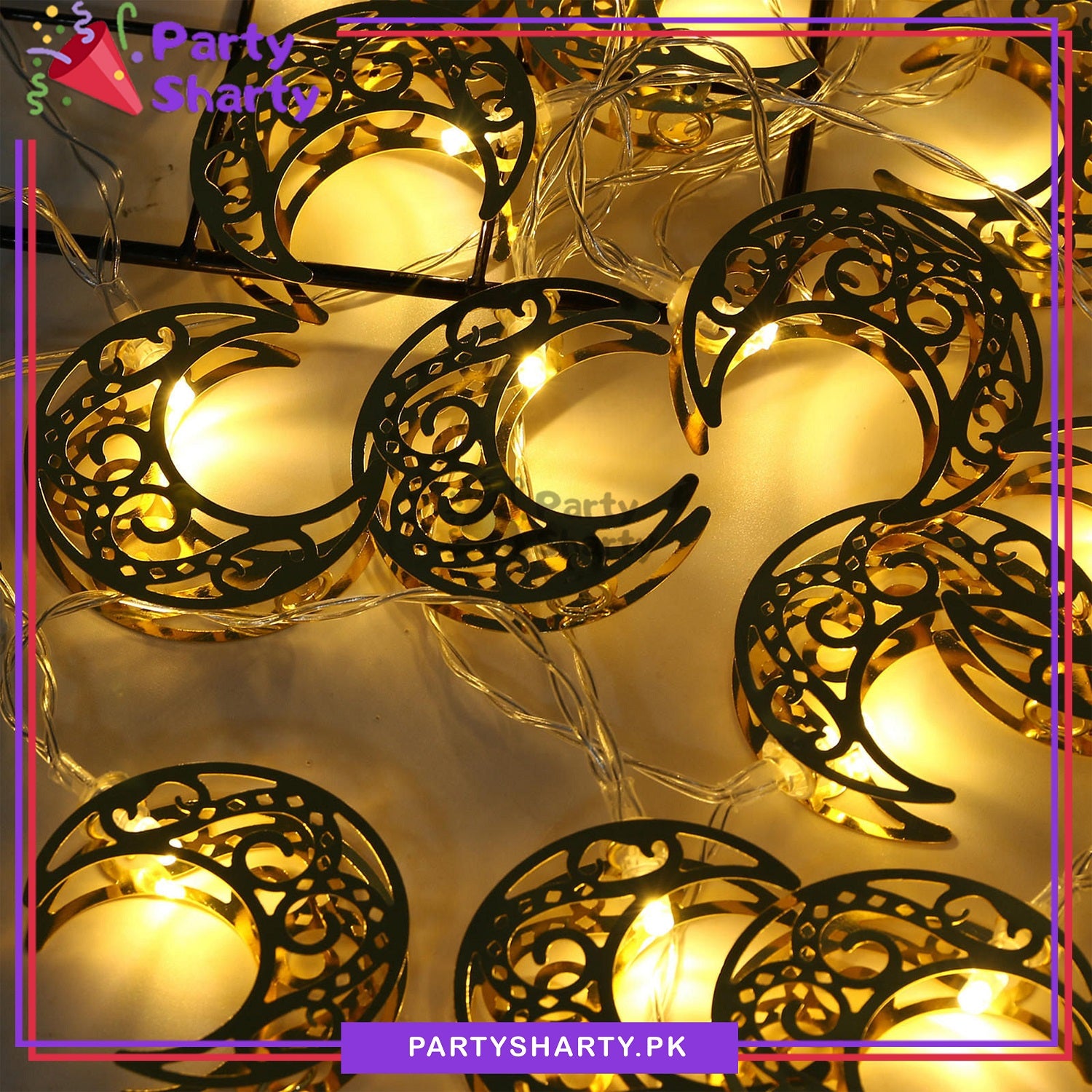 Crescent String D-2 Golden Crescent Metal LED String Lights For Ramadan Festival and C ...