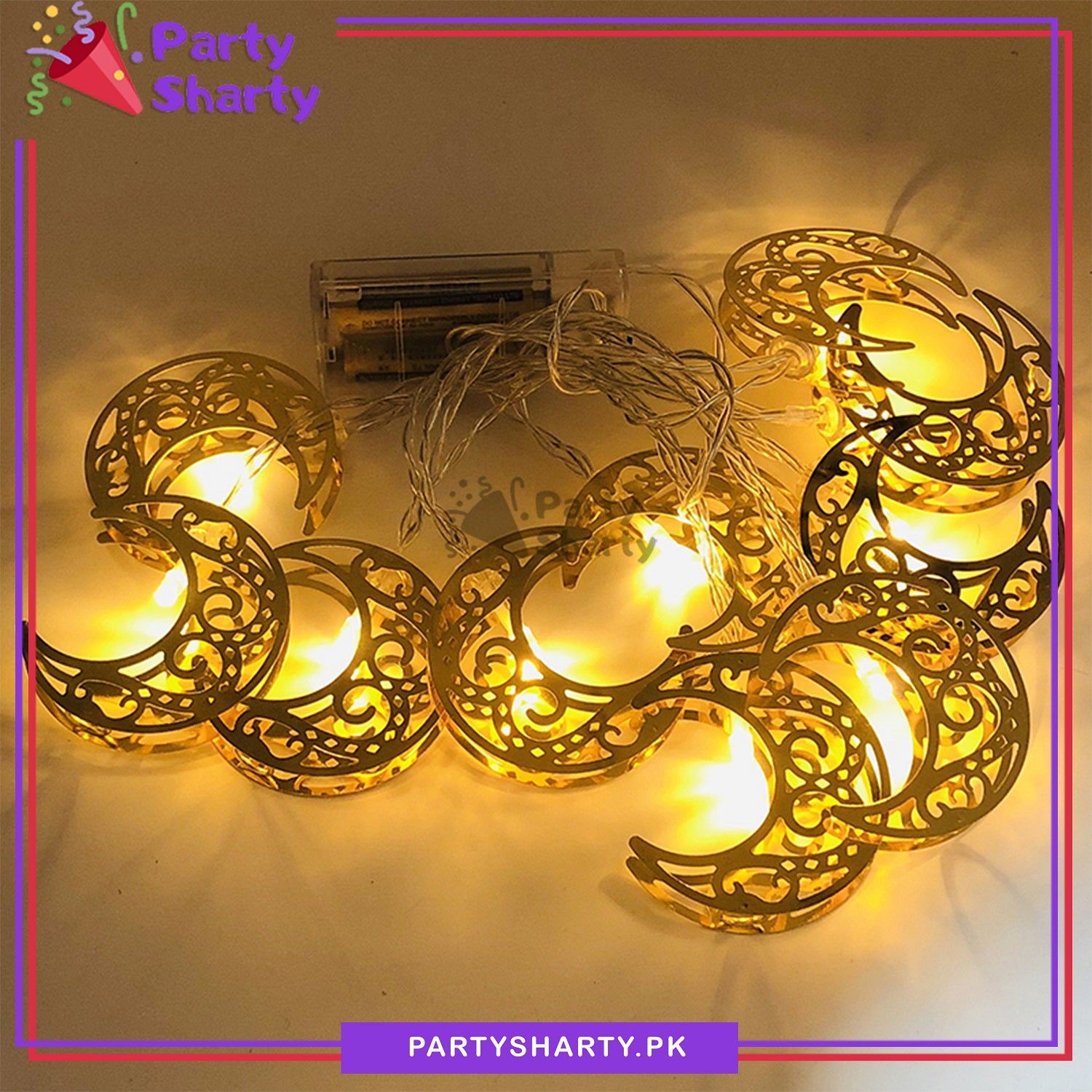 Crescent String D-2 Golden Crescent Metal LED String Lights For Ramadan Festival and C ...