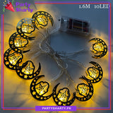 D-2 Golden Crescent With Star Shaped Metal LED String Lights For Ramadan Festival and Celebration