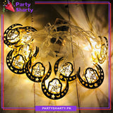 D-2 Golden Crescent With Star Shaped Metal LED String Lights For Ramadan Festival and Celebration