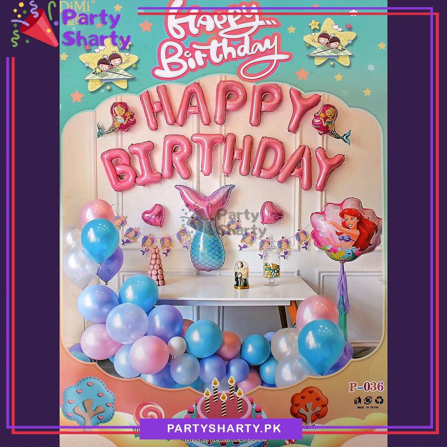 D-2 Happy Birthday Mermaid Theme Set for Theme Based Birthday Decoration and Celebration