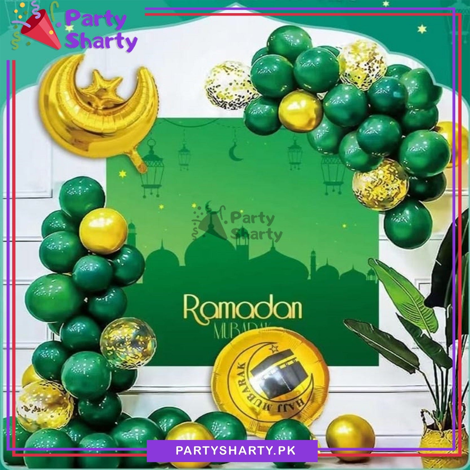 D-2 Ramadan Kareem Green & Golden Theme Set for Ramadan Iftar Party Decoration and Celebration