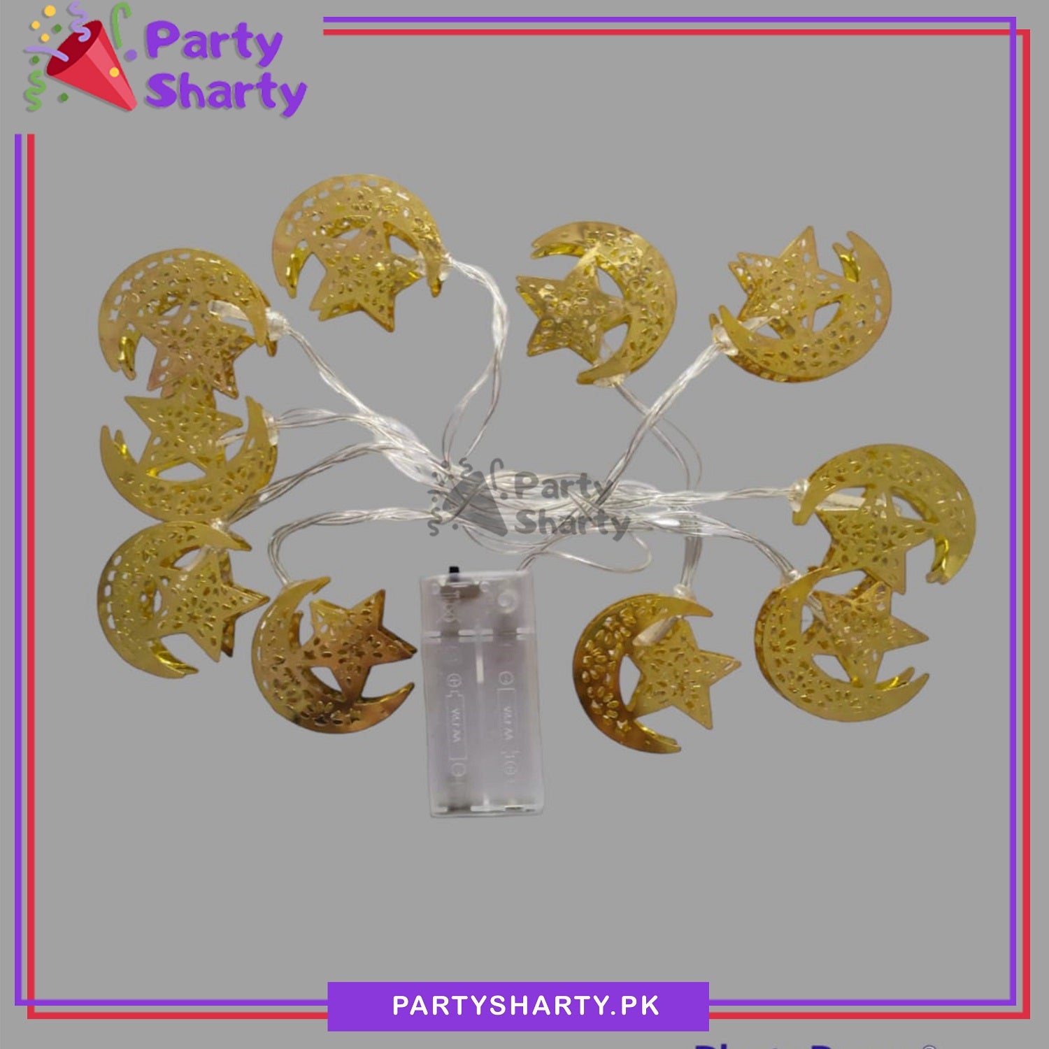 D-3 Golden Crescent With Star Shaped Metal LED String Lights For Ramadan Festival and Celebration
