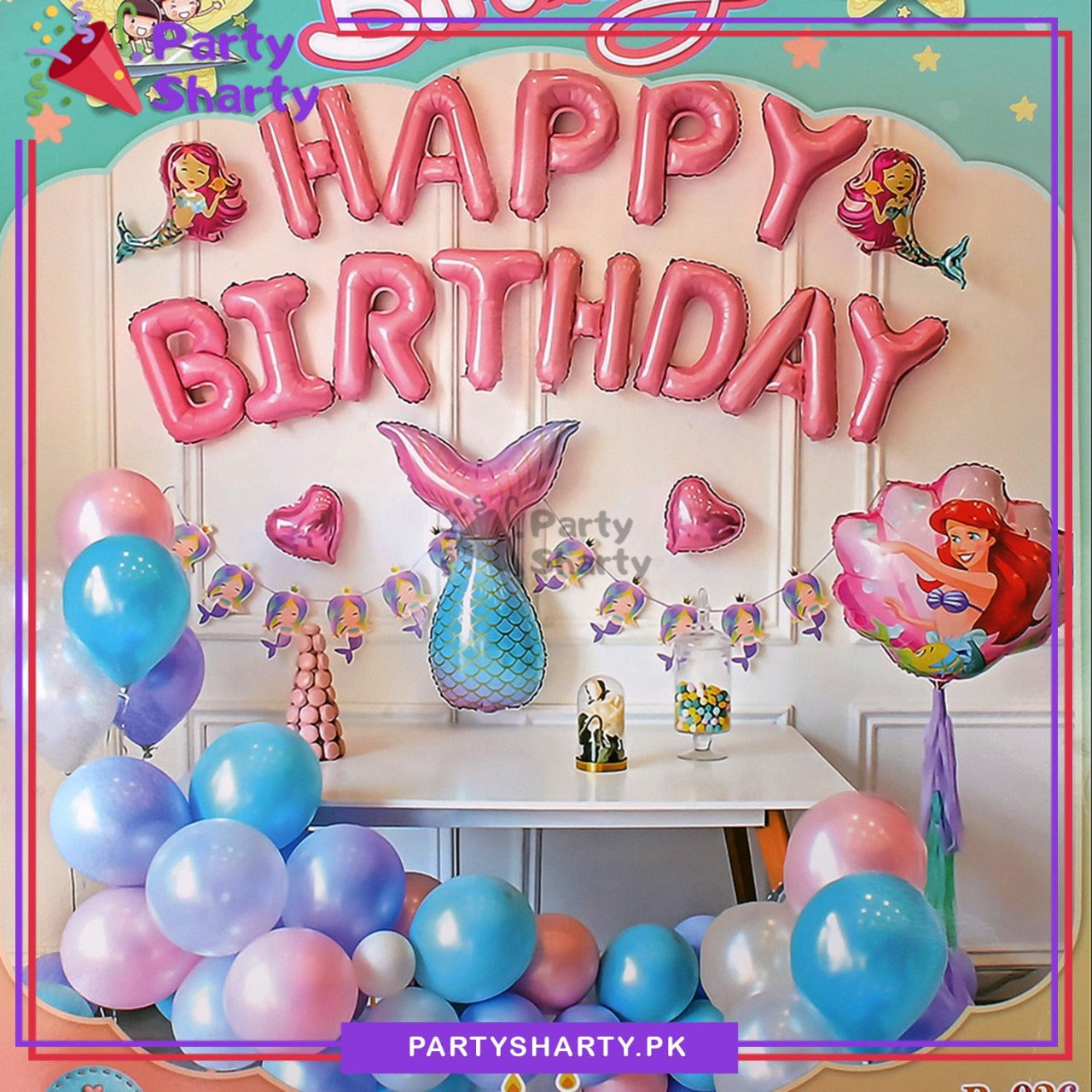 D-2 Happy Birthday Mermaid Theme Set for Theme Based Birthday Decoration and Celebration