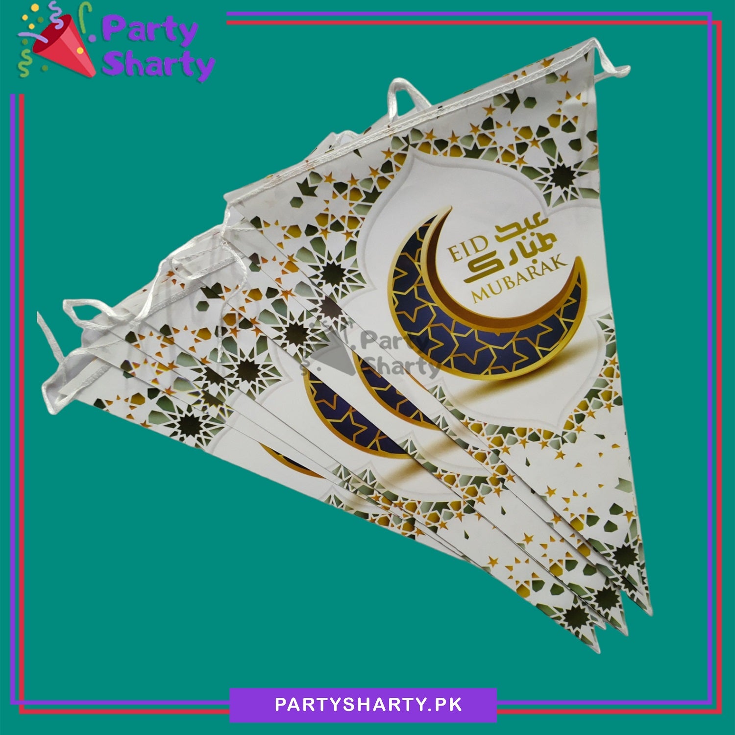 Eid Mubarak Flags Bunting (Pack of 10) For Eid Milan Party Decoration And Celebration