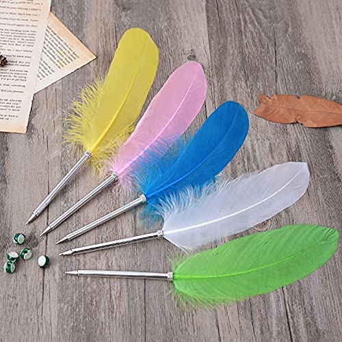 Feather Quill Ballpoint Pens Black Ink Natural Writing Quill Ballpoint Pen for Kids School Writing, Signatures, Luxury Hand Writing Stationery Pen