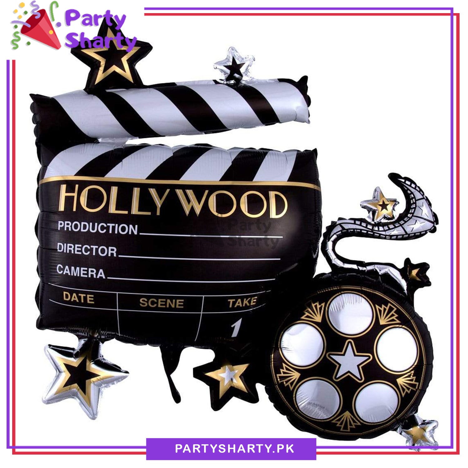 Wanna Party Lights, Camera, Action Clapboard Balloon for Hollywood Movie Night Celebration