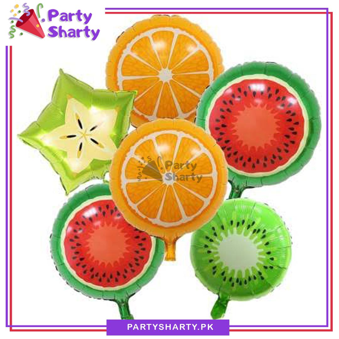 Banana, Orange, Watermelon Kiwi, Dragon Fruit Round Shaped Foil Balloons For Tutti Frutti Party Decoration