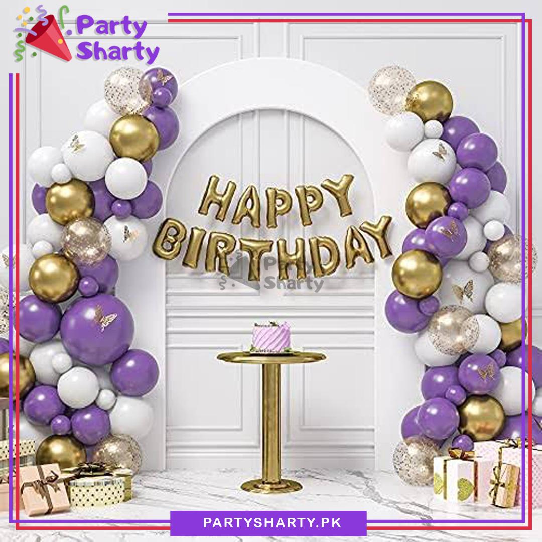 Golden Happy Birthday With Purple White Theme Set For Birthday Decor golden-happy-birthday-with-purple-white-theme-set-for-birthday-decor