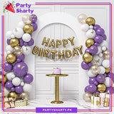 Golden Happy Birthday with Purple & White Theme Set for Birthday Decoration and Celebration