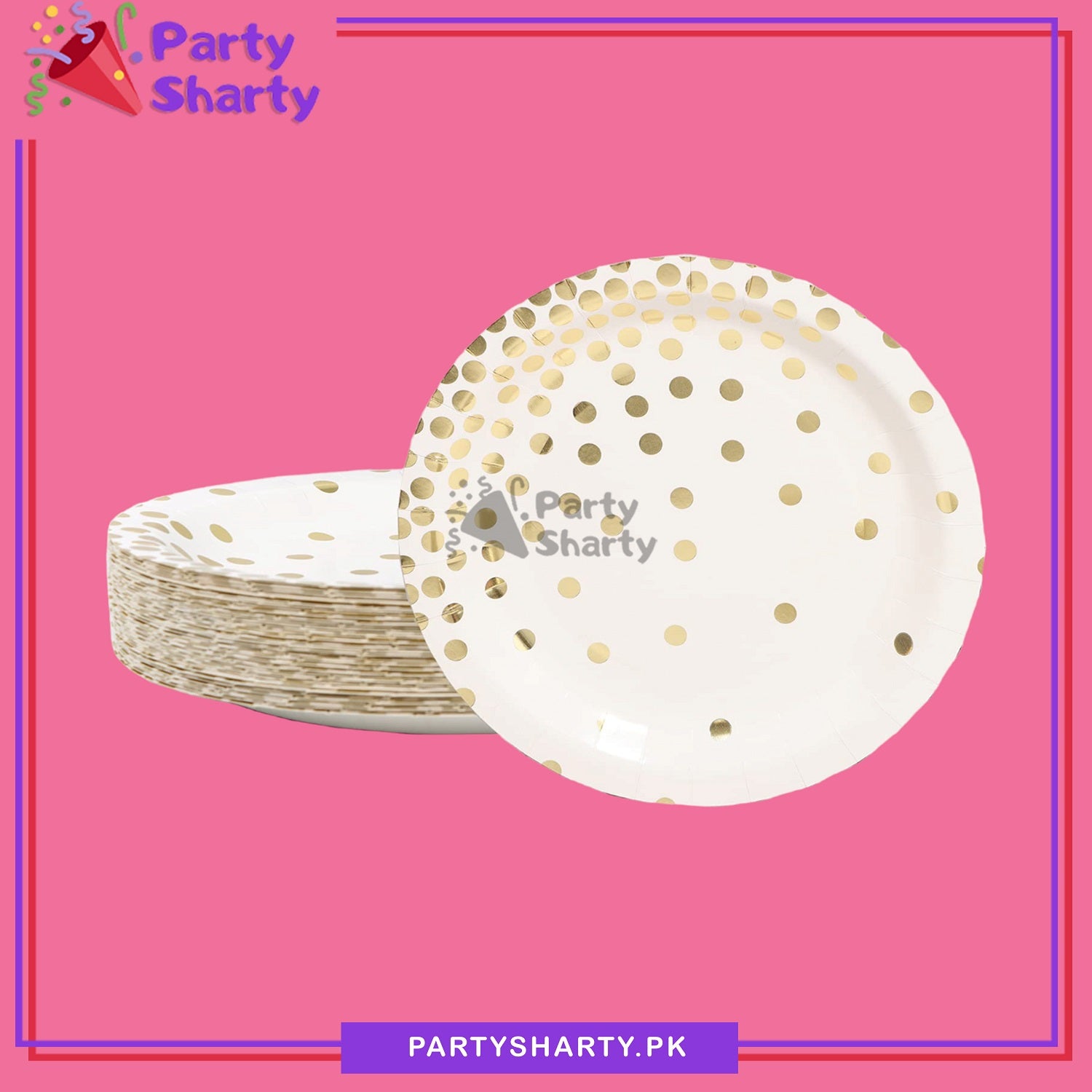 Golden Polka Dots Printed Paper Plates For Party Decoration and Celebration