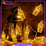 Golden Ramadan Festive Lantern Shaped Led Metal String Lights For Ramadan Festival and Celebration