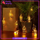 Golden Ramadan Festive Lantern Shaped Led Metal String Lights For Ramadan Festival and Celebration