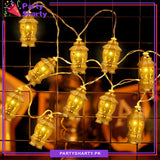 Golden Ramadan Festive Lantern Shaped Led Metal String Lights For Ramadan Festival and Celebration
