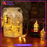 Golden Ramadan Festive Lantern Shaped Led Metal String Lights For Ramadan Festival and Celebration