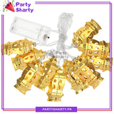 Golden Ramadan Festive Lantern Shaped Led Metal String Lights For Ramadan Festival and Celebration