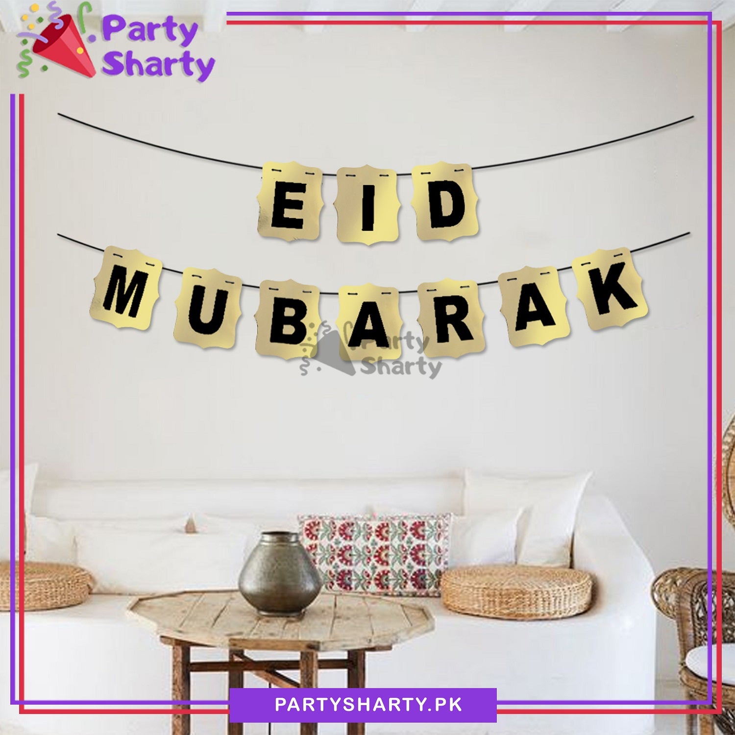 Golden with Black Eid Mubarak Card Banner For Eid Milan Party Decoration and Celebration