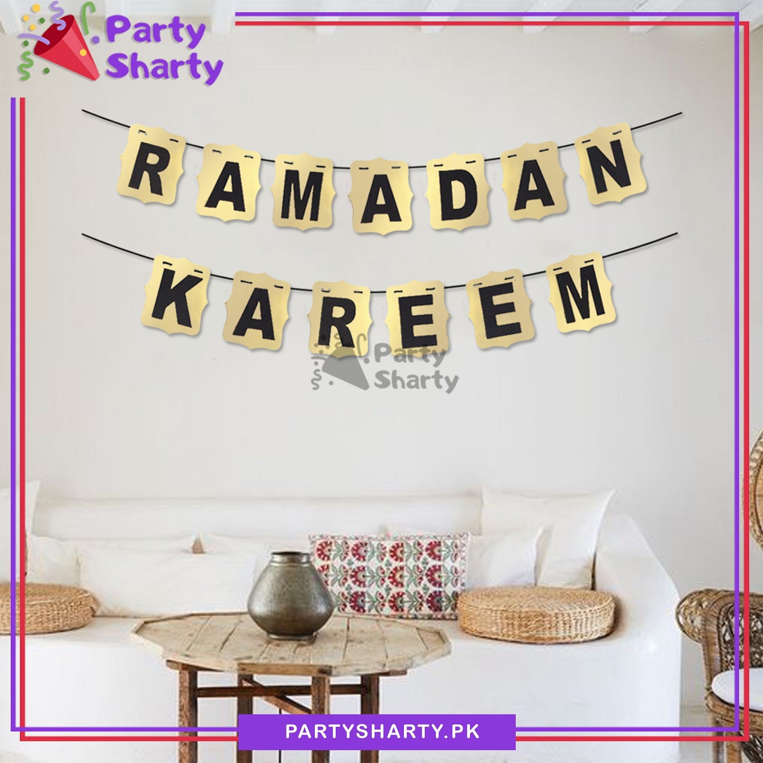 Golden with Black Ramadan Kareem Banner For Ramadan Iftar Party Decoration and Celebration