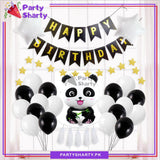 Happy Birthday Black Card Banner with Panda Balloons Set For Theme Based Birthday Party Decoration And Celebration