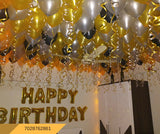 Happy Birthday Golden with Silver, Black & Golden Balloons Theme Set For Birthday Decoration and Celebrations