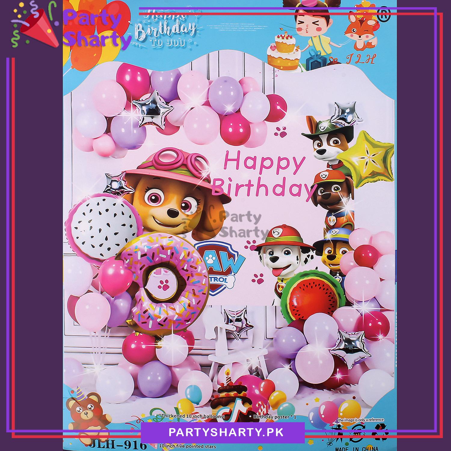 Happy Birthday Pink Paw Patrol Theme Set for Theme Based Birthday Decoration and Celebration